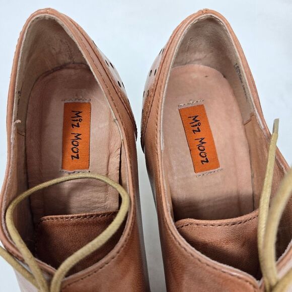 MIZ MOOZ Lesley Oiled Tan Perforated Leather Lace-Up Heeled Shoes Size 7.5 - Picture 10 of 12